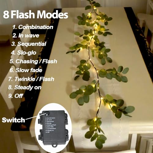 6.56ft Eucalyptus Garland with 96 LED Lights, Battery Operated Vine Decor