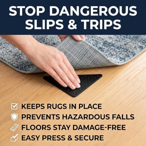 Non-Slip Rug Grippers for Hardwood Floors - 12 Pcs Washable Nano-Gel Tape