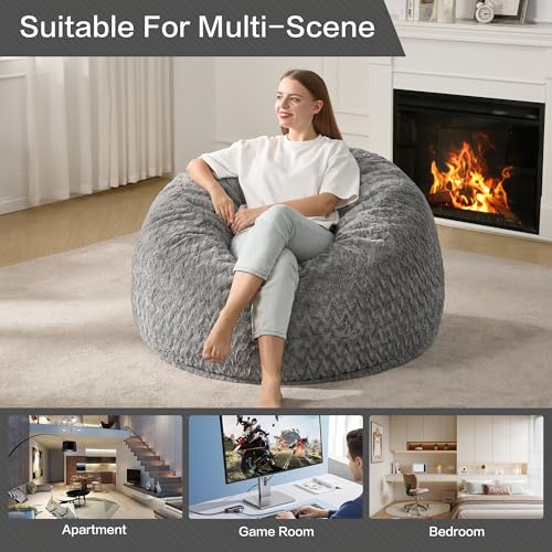 5ft Memory Foam Bean Bag Chair, Washable Fluffy Faux Fur Lounge Chair
