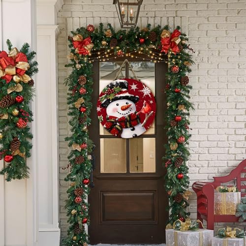Dacawin Snowman Xmas Door Sign - Cardinal & Snowflakes Holiday Wall Decor