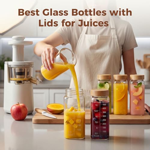 16 oz Square Glass Juice Bottles with Airtight Bamboo Lids - 3 Pack
