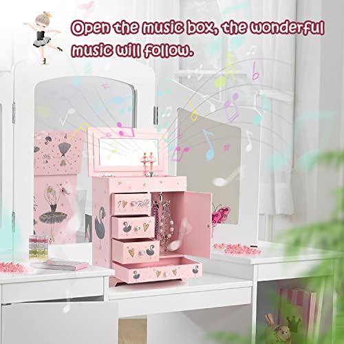 5-Layer Musical Jewelry Box with Spinning Ballerina and Jewelry Set