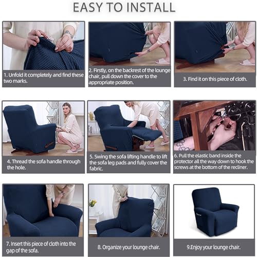 Stretch Recliner Chair Cover with Pocket - Washable 1-Piece Slipcover