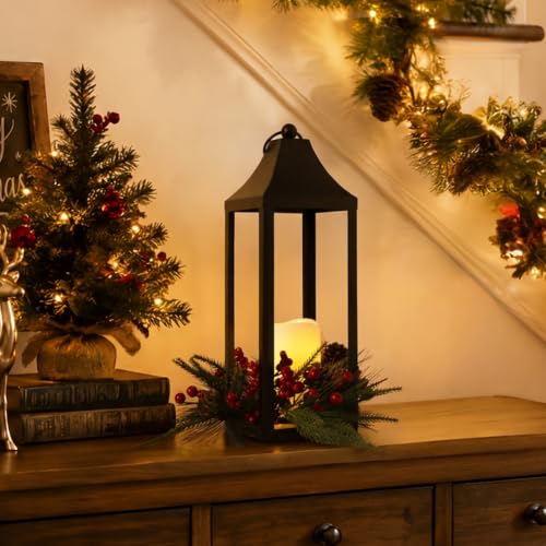 Bdor Black Metal Christmas Lantern with Flameless LED Candle – Variation Christmas D