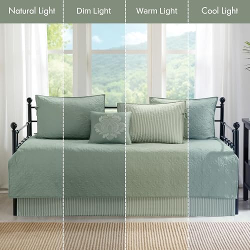 Reversible Daybed Cover Set - 6 Piece Quilted Bedding Set (39" x 75", Seafoam)