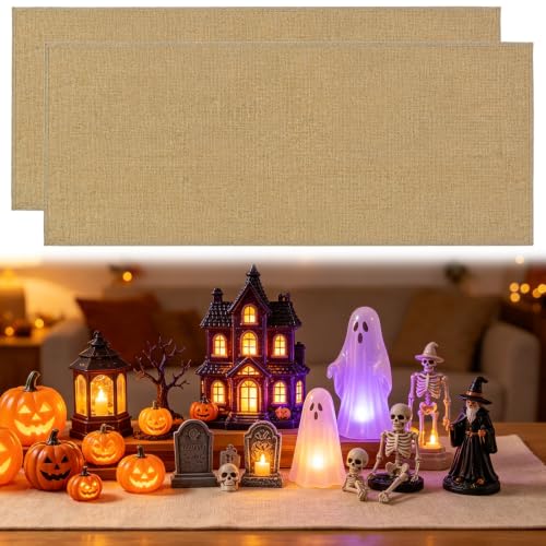 Burlap Halloween Village Base Mat - 2-Pack Jute Landscape Liner (19.7 x 47 in)