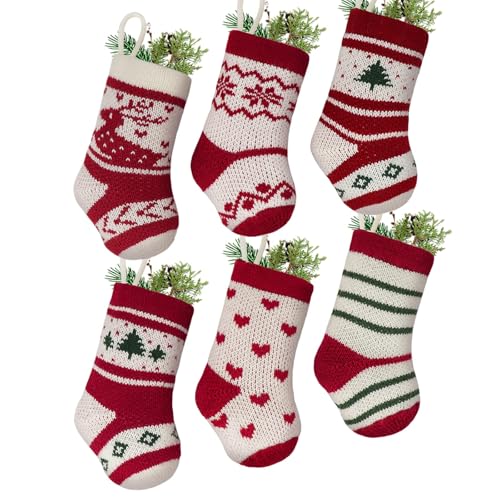 LimBridge Mini Christmas Stockings 7 Inch Set - Burgundy, Green, Ivory – Knitted Holiday Decor