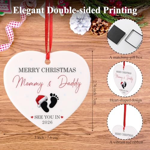 Ceramic Baby First Christmas Ornament 2025 Heart-Shaped Pregnancy Announcement Keepsake