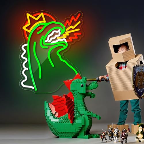 Jimeva Monster Neon Sign – Fire Monster LED Wall Light, USB Dimmable, Multi-Color (Green/Red/White/Yellow) for Boys Girls Room, Game Room