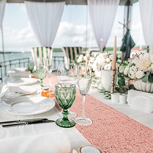 Party Tablecloth and Rose Gold Sequin Table Runner Set - Disposable 8ft Rectangular