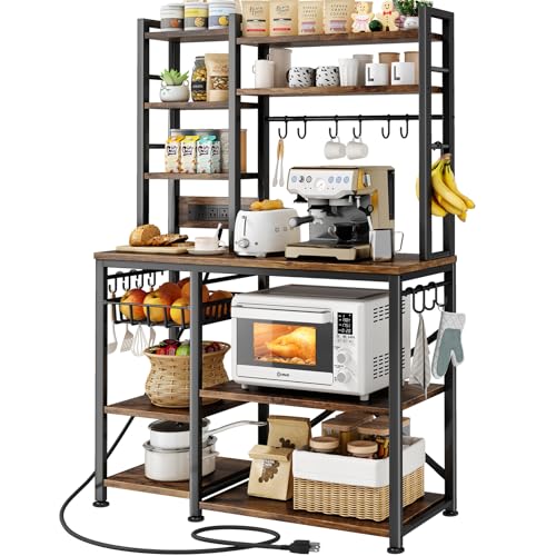 6-Tier Bakers Rack with Power Outlets, Kitchen Microwave Stand & Coffee Bar