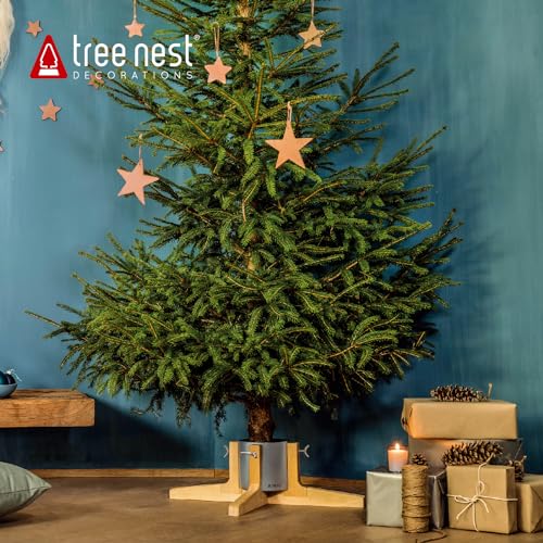 Rustic Real Christmas Tree Stand with Beechwood Legs for Live Trees up to 7ft