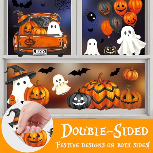 Halloween Window Clings - 8 Sheets of Ghost & Pumpkin Decor