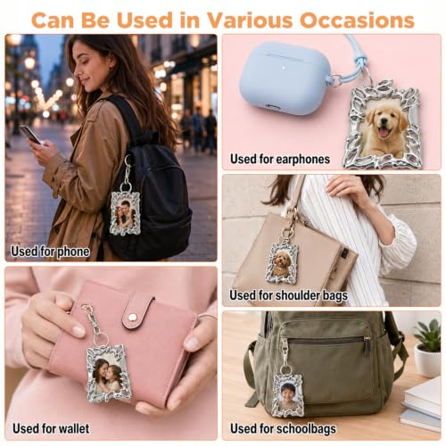 2 Pcs Irregular Silver Photocard Holder Keychain with Wrist Coil