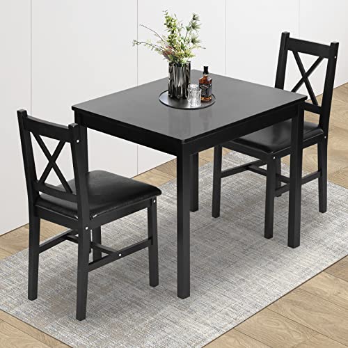 3-Piece Solid Wood Kitchen Dining Set for 2 with Upholstered Chairs