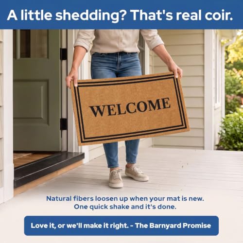 Welcome Doormat 17x30 Inches - Non-Slip Natural Coco Coir Door Mat