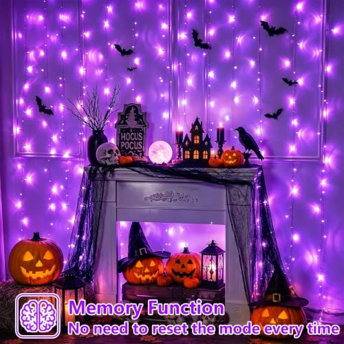 YEGUO Purple 900 LED Curtain Lights, 8 Modes Plug-in Window Backdrop 9.8 x 29.5ft (Indoor/Outdoor) Halloween
