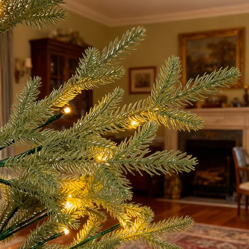 LIGHTSHARE 6FT Green Warm White Evergreen Pine Needle Christmas Tree with Ornaments, Remote & Dimmable, Holiday Decor