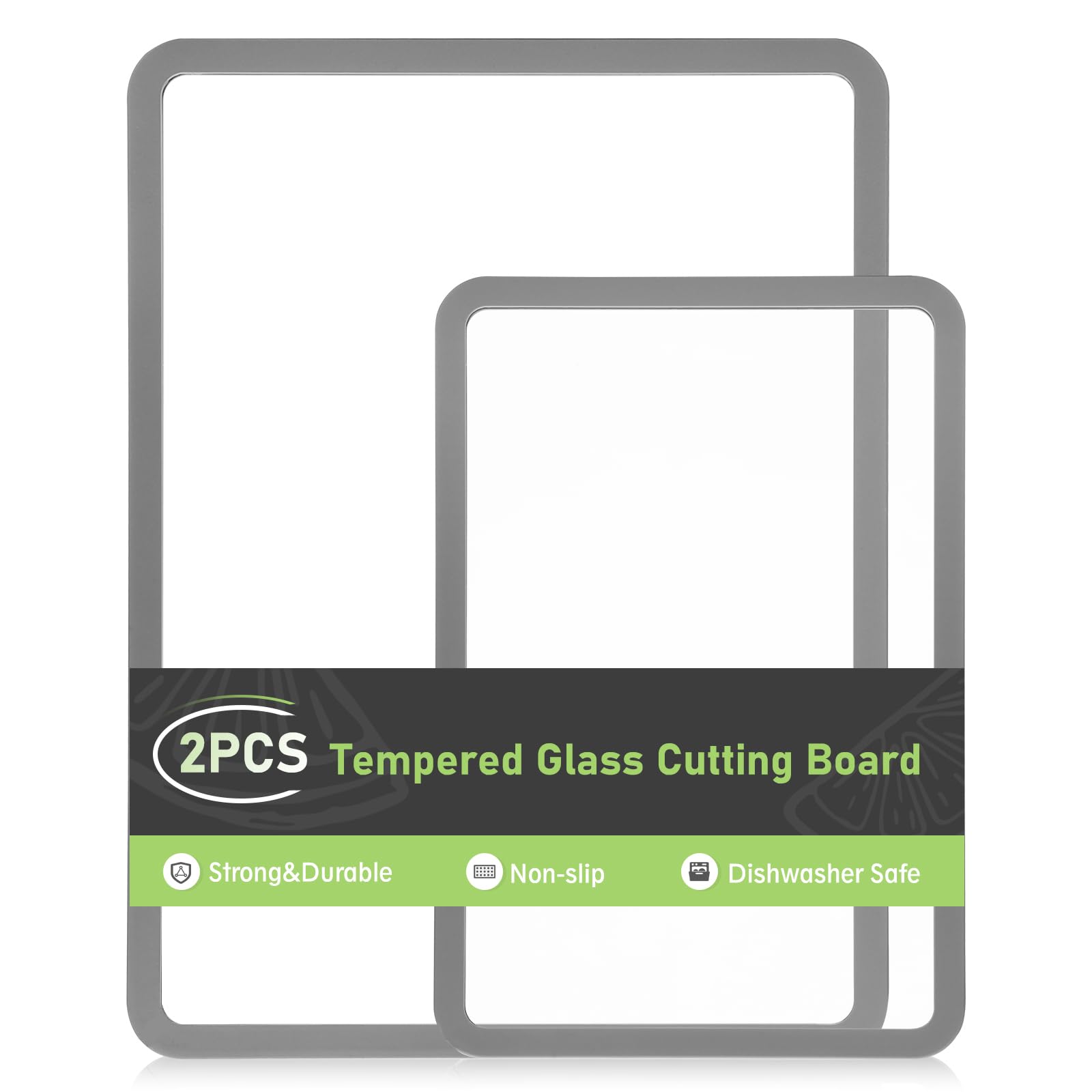 IDekooror Cutting Board, Tempered Glass Cutting Board for Kitchen Counter, 2Pcs Chopping Board Set with Non-Slip Silicone Edges, Heat Resistant, Dishwasher Safe, Kitchen Decoration