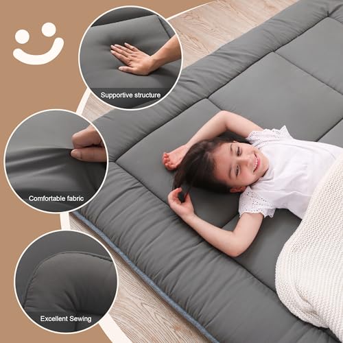 Japanese Floor Mattress, 3" Shredded Memory Foam Twin Futon Bed - Grey