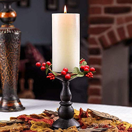 8-Pack Small Christmas Candle Ring Wreaths - Faux Red Berry Centerpieces