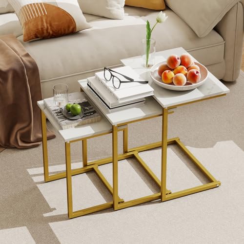 3-Piece Nesting Coffee Table Set, Stackable Square Metal Side Tables