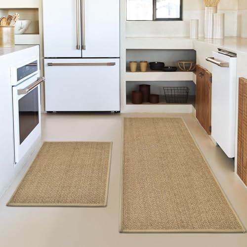 Washable Non-Slip Kitchen Rug and Mat Set - 2-Piece Chenille Floor Mats