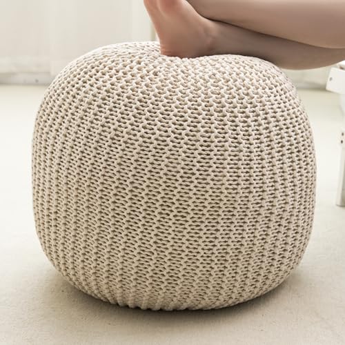 Round Plush Foam-Filled Pouf Ottoman, 26-Inch Decorative Foot Rest