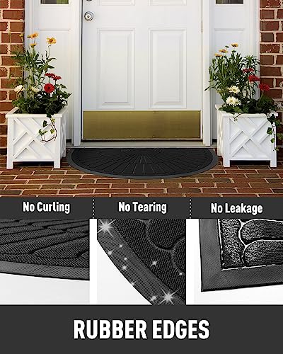Semicircular Non-Slip Rubber Door Mat 17"x30" - Heavy Duty Dirt Trapper