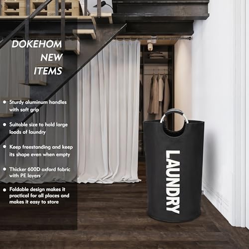 DOKEHOM 90L Large Tall Laundry Basket Bag - Collapsible Black Hamper