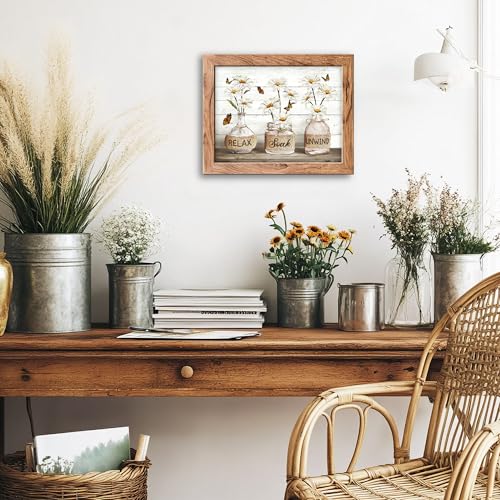 Rustic Farmhouse Bathroom Wall Art Set, Daisy Floral Canvas Prints 8x10