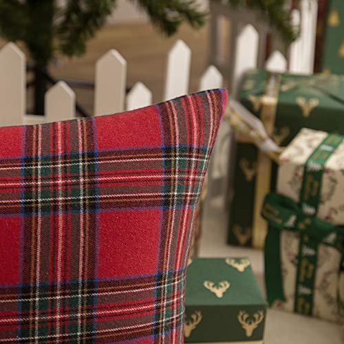 AQOTHES Christmas Plaid Throw Pillow Covers Set of 2 18x18 Inches Red & Green