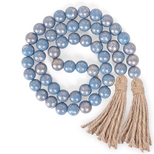 39-inch Wooden Bead Garland with Jute Tassels, Rustic Farmhouse Decor