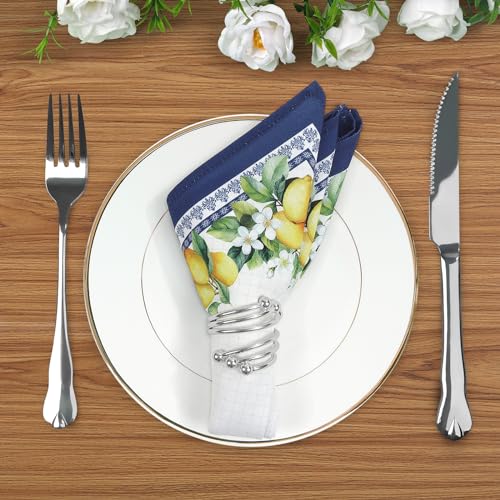 Lemon Print Cotton Cloth Napkins, 18x18 Inch, Set of 6 for Dining Table