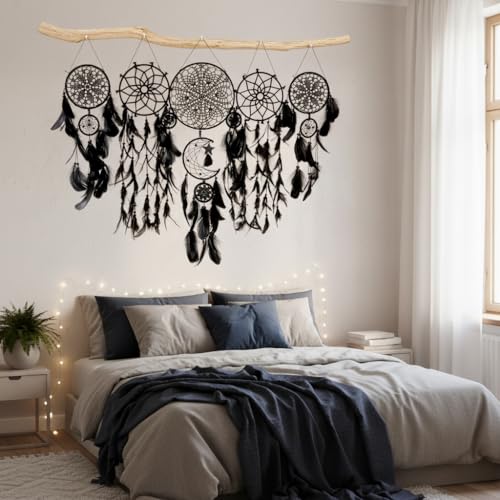 5-Pack Black Macrame Dream Catcher Set, Boho Wall Hanging Decor
