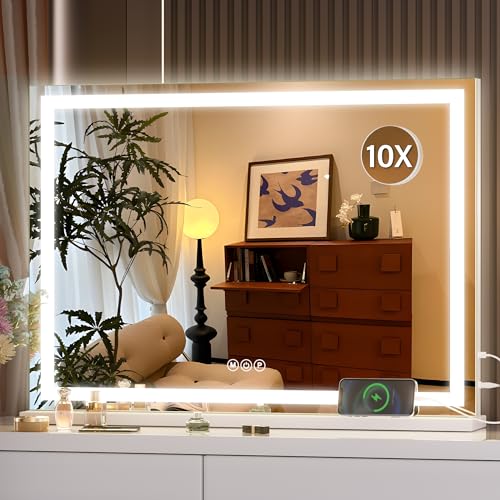 Hasipu White 28x20 Inch LED Lighted Makeup Vanity Mirror with Dimmable Touch Control