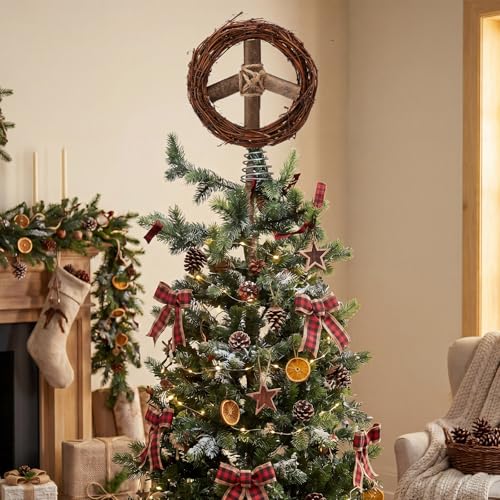Soulchen 6-Inch Peace Sign Christmas Tree Topper – Brown Rustic Rattan