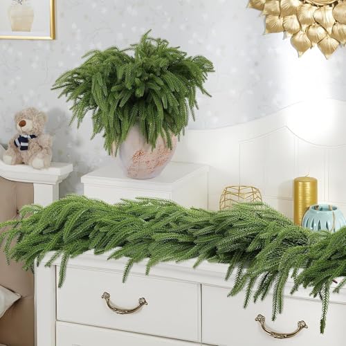 2Pcs 9ft Christmas Norfolk Pine Garland – Premium Norfolk Pine Artificial Garland (9FT) by Tinkllicoy