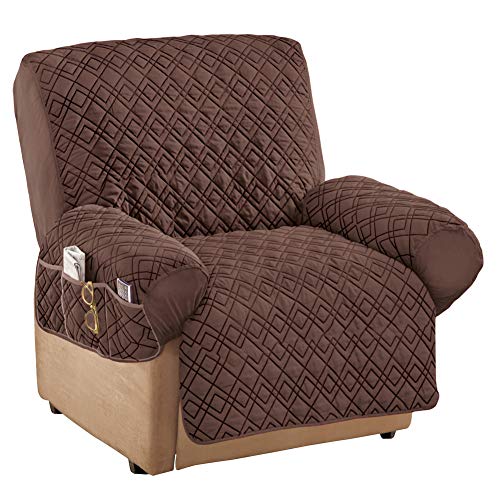 Diamond Quilted Recliner Cover with Storage Pockets - Chocolate