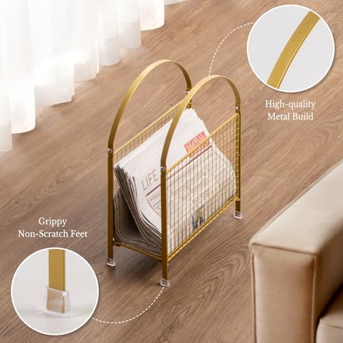 Freestanding Metal Magazine Rack - Gold Handbag-Style Floor Stand