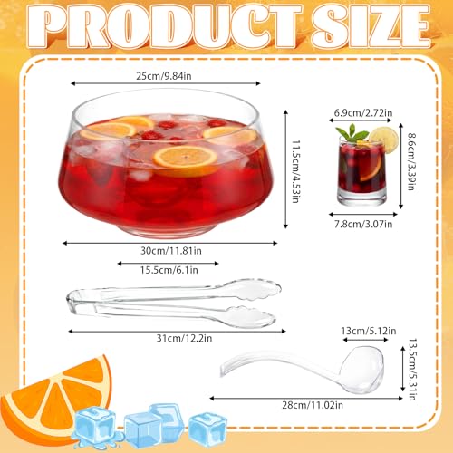 9-Piece Glass Punch Bowl Set with Ladle, Tongs, and 6 Serving Glasses