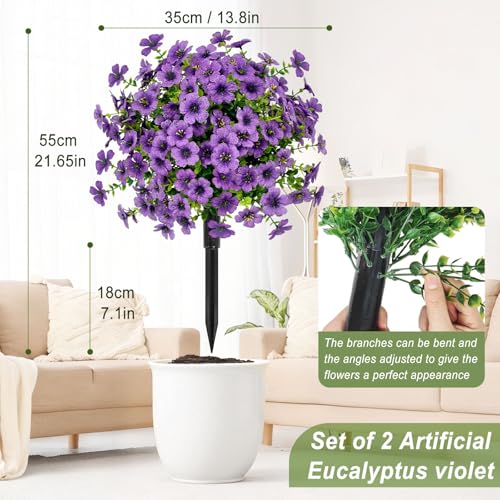 2-Pack UV Resistant Artificial Topiary Ball Trees with Ground Stakes