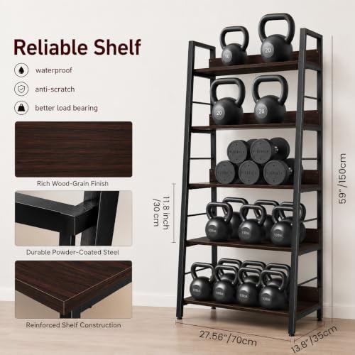 5-Tier Rustic Industrial Ladder Bookshelf, Wooden Storage Display Shelf
