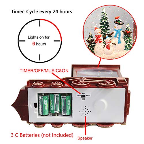 Red Christmas Train Snow Globe Lantern with Music and 6-Hour Timer