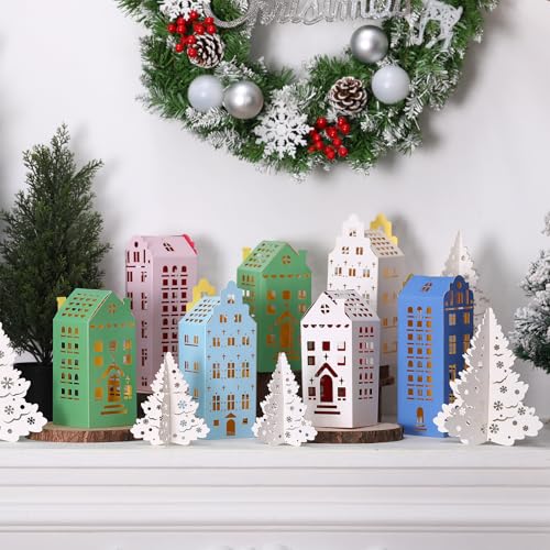 36-Piece DIY Paper Christmas Village Set - Cardboard Houses & Trees