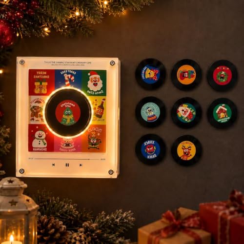 Christmas NFC Music Box with LED Light & 9 Discs, Rechargeable Holiday Decor