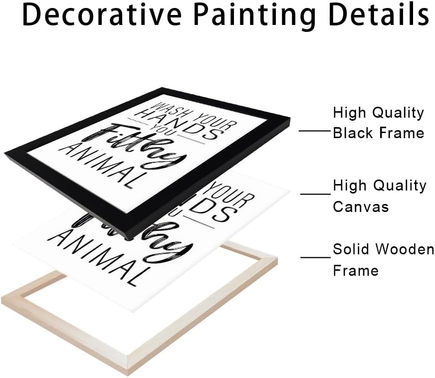 Regine Switzerland Black and White Bathroom Decor - Framed Canvas Art for Kids' Washroom
