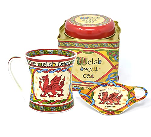 Royal Tara Welsh Dragon Tea Set with Mug & Teabag Holder - Bone China Gift