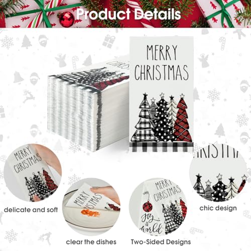 Christmas Paper Napkins 100 Pack - Buffalo Plaid Xmas Tree Design, 4.3 x 7.9 Inches