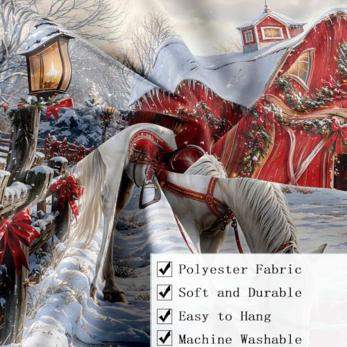 Farmhouse Christmas Shower Curtain Red Barn & White Horse - 72x72 Inch